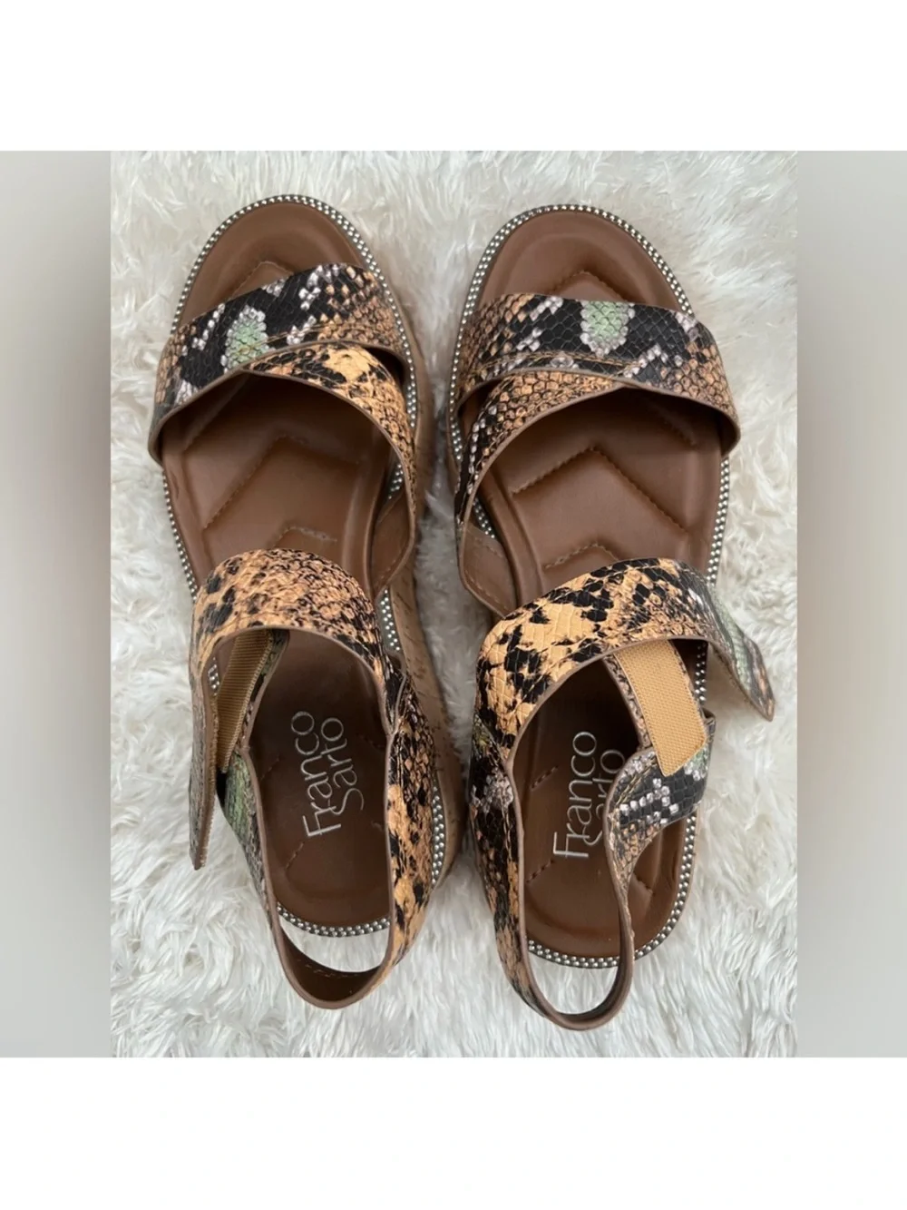 Franco Sarto Snake Print Cork Platform Wedge Sandals Women’s 9.5 Leather
